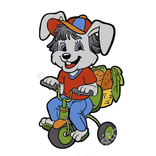 Цветной пример раскраски кролик мальчик на велосипеде