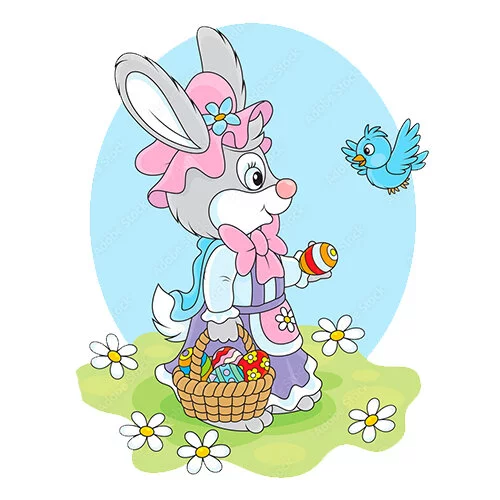 Цветной пример раскраски кролик с яйцами