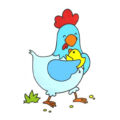 Цветной вариант раскраски курочка с цыпленокм