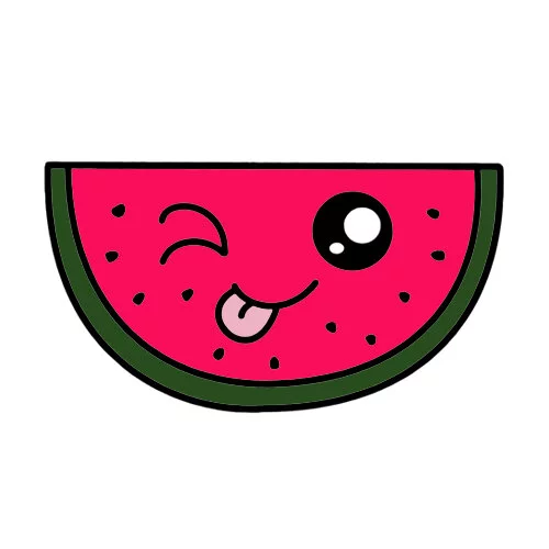 Цветной вариант раскраски кусочек арбуза каваи