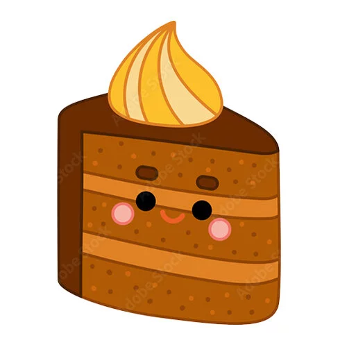 Цветной вариант раскраски кусочек торта пирожное каваи