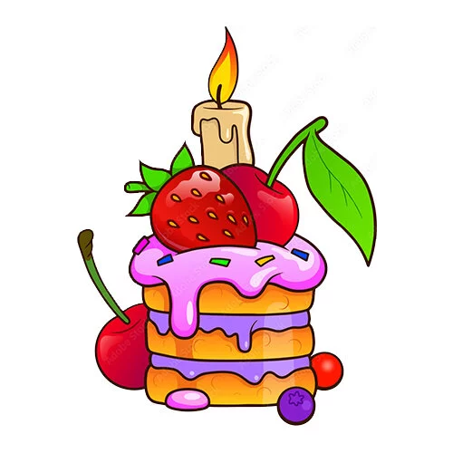 Цветной пример раскраски кусочек торта со свечой