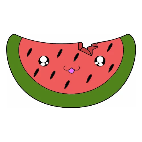 Цветной вариант раскраски кусок арбуз каваи