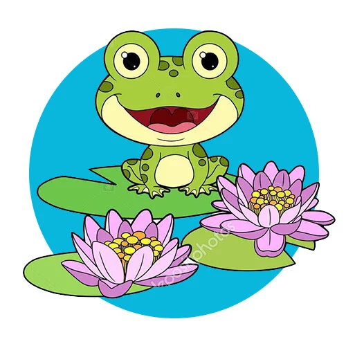Цветной вариант раскраски кувшинки и лягушки