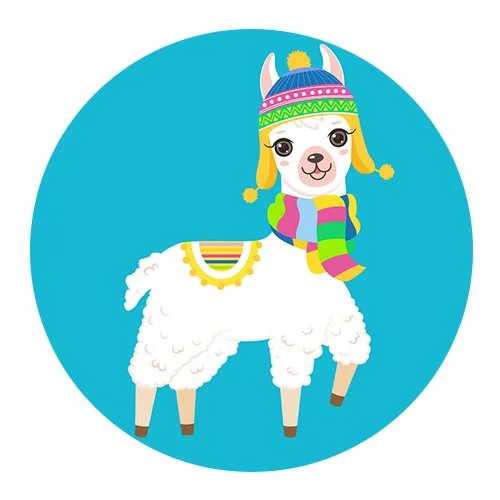 Цветной вариант раскраски лама милашка