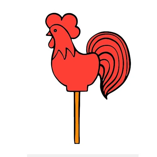 Цветной вариант раскраски леденец петушок