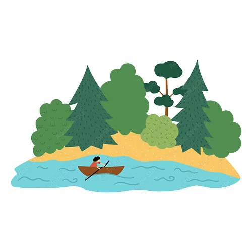 Цветной вариант раскраски леса и реки