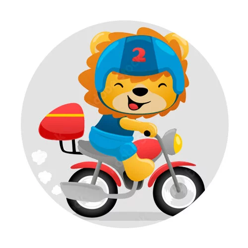 Цветной вариант раскраски лев гонщик на мотоцикле