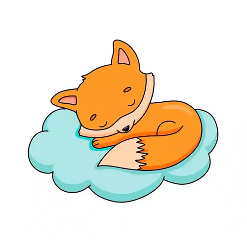 Цветной пример раскраски лиса на облачке