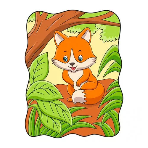 Цветной вариант раскраски лиса в кустах