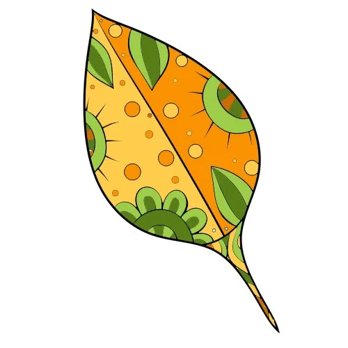 Цветной вариант раскраски листочек с узорами
