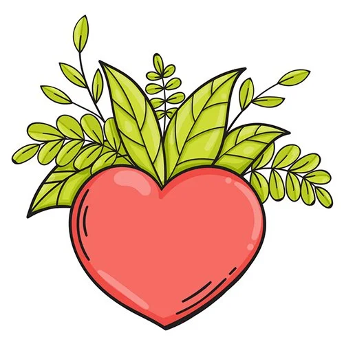 Цветной вариант раскраски листья в сердце