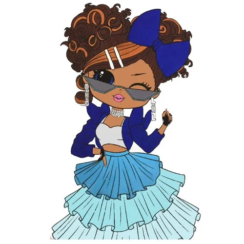 Цветной вариант раскраски лол omg девочка блестки