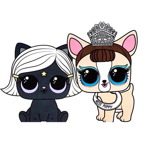 Цветной вариант раскраски лол питомцы котенок и щенок