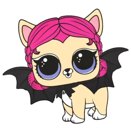 Цветной вариант раскраски лол питомцы котенок летучая мышь
