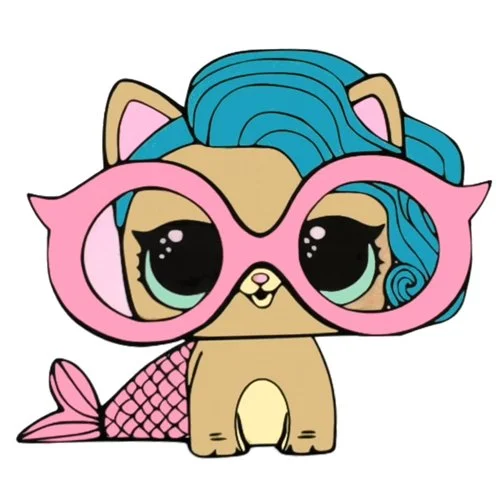 Цветной вариант раскраски лол питомцы котик русалка