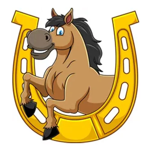 Цветной вариант раскраски лошадь с подковой