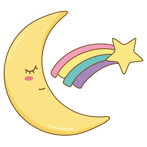 Цветной вариант раскраски луна и радужная звезда