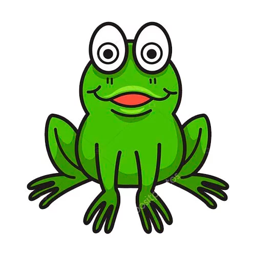 Цветной вариант раскраски лягушка смотрит