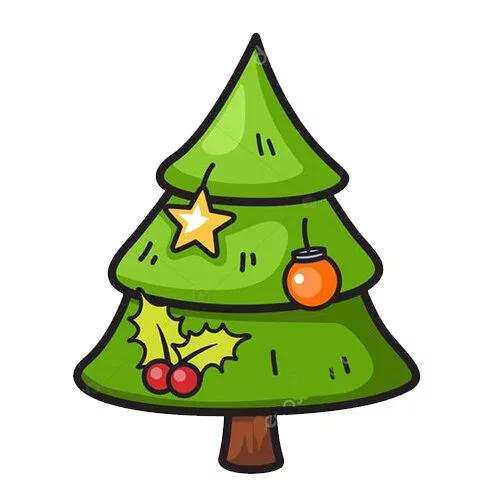 Цветной пример раскраски маленькая новогодняя елка с игрушками