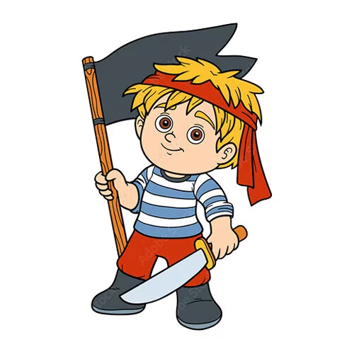 Цветной пример раскраски маленький пират