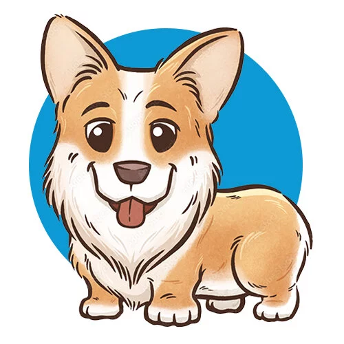 Цветной вариант раскраски малыш-корги