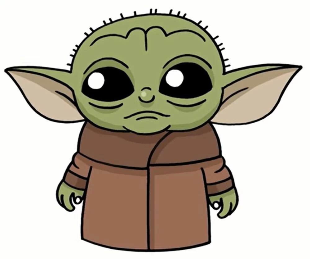 Цветной вариант раскраски малыш йода