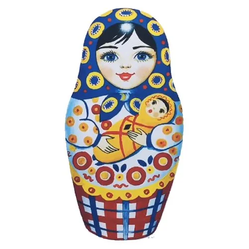 Цветной вариант раскраски матрешка с ребенком