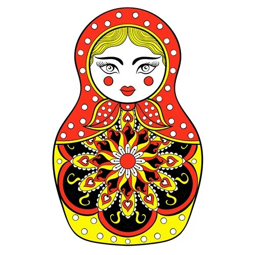 Цветной вариант раскраски матрешка сложный узор