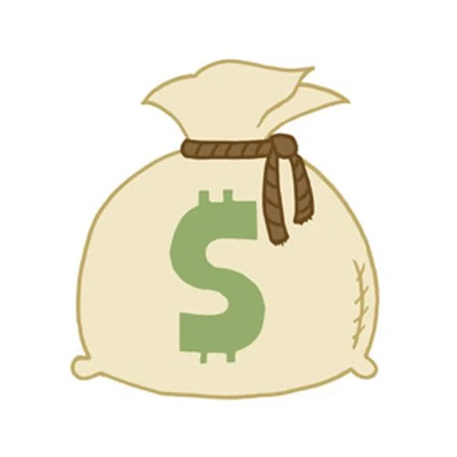 Цветной пример раскраски мешок с долларами