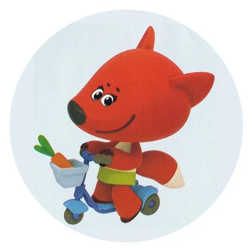 Цветной вариант раскраски ми-ми-мишки лисичка на велосипеде