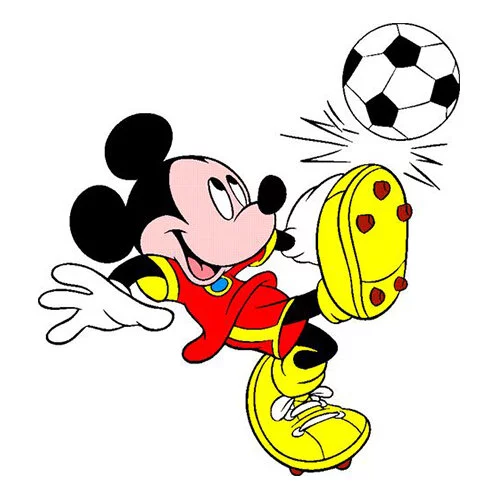 Цветной пример раскраски микки и мяч