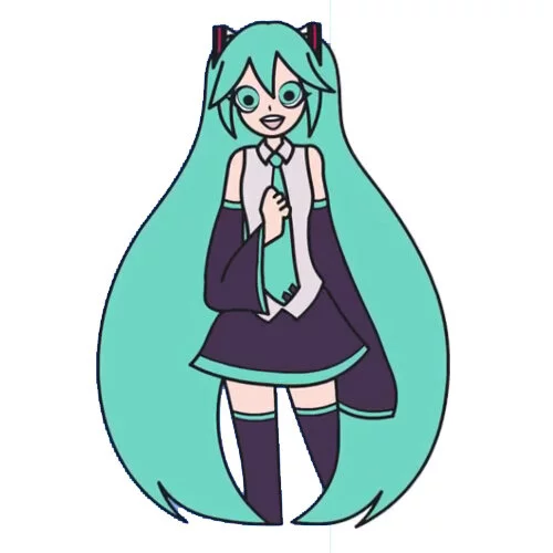 Цветной вариант раскраски мику поет