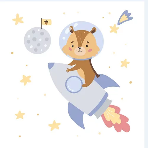 Цветной вариант раскраски милашка на ракете