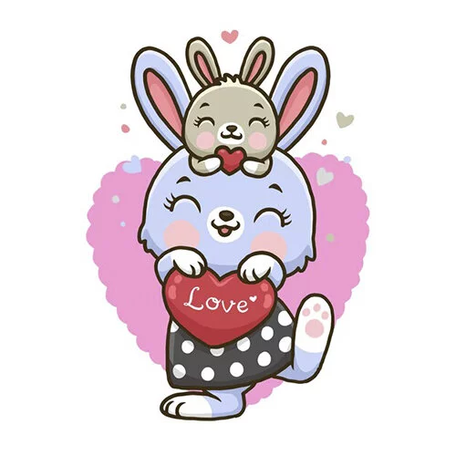 Цветной пример раскраски милая зайка с малышом