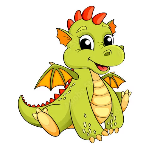 Цветной вариант раскраски миленький дракоша