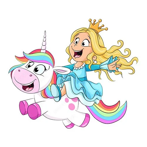 Цветной вариант раскраски милый единорог с принцессой