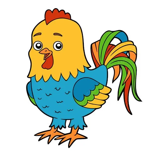 Цветной вариант раскраски милый петушок