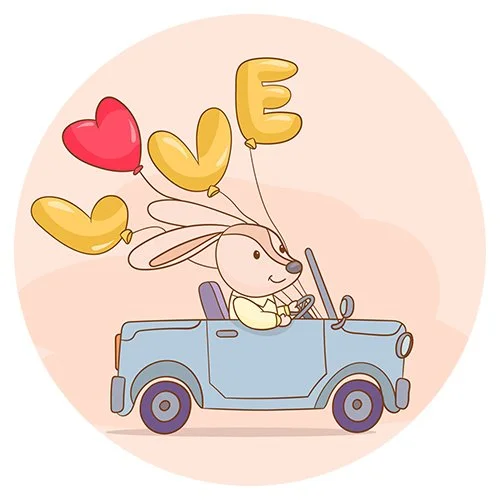 Цветной вариант раскраски милый заяц с шарами 14 февраля