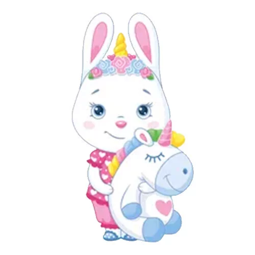 Цветной вариант раскраски милый зайчик-единорог