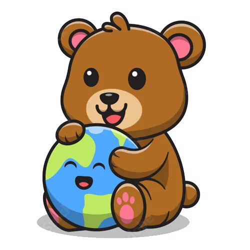 Цветной вариант раскраски мишка держит землю