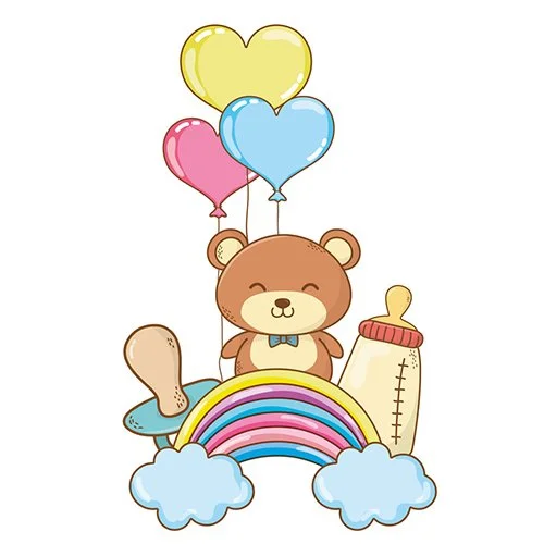 Цветной вариант раскраски мишка на радуге