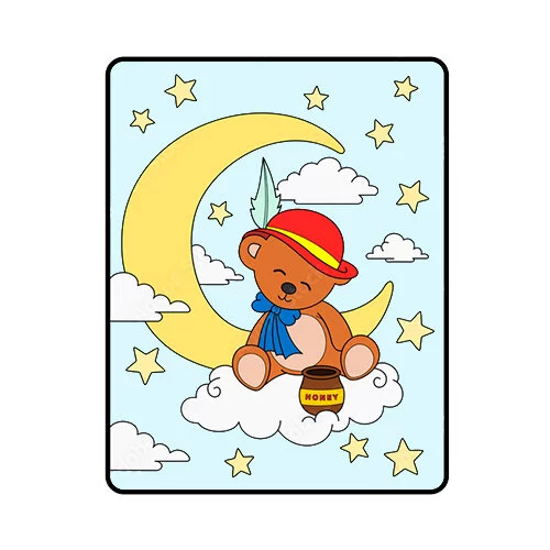 Цветной вариант раскраски мишка в шляпе на луне