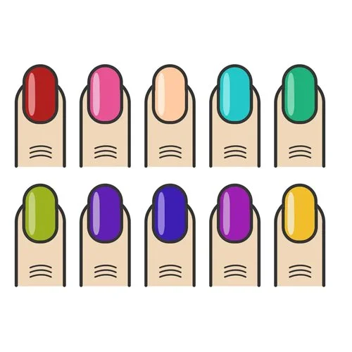 Цветной вариант раскраски много ногтей