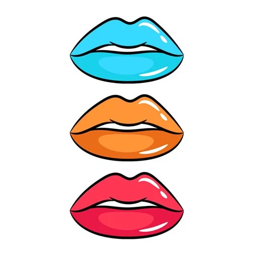 Цветной вариант раскраски много пухлых губ