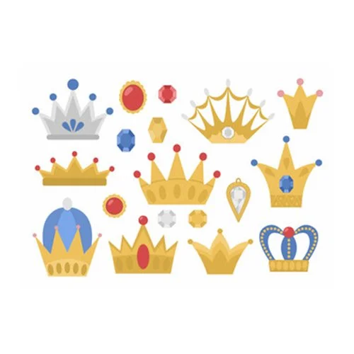 Цветной вариант раскраски много разных корон