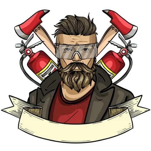 Цветной вариант раскраски модный пожарный