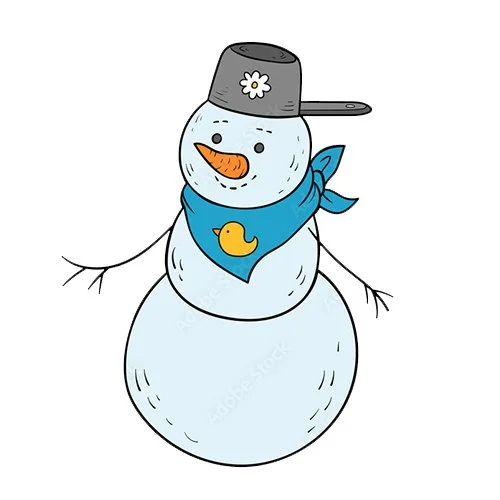 Цветной вариант раскраски модный снеговик