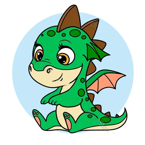 Цветной вариант раскраски молодой дракон малыш