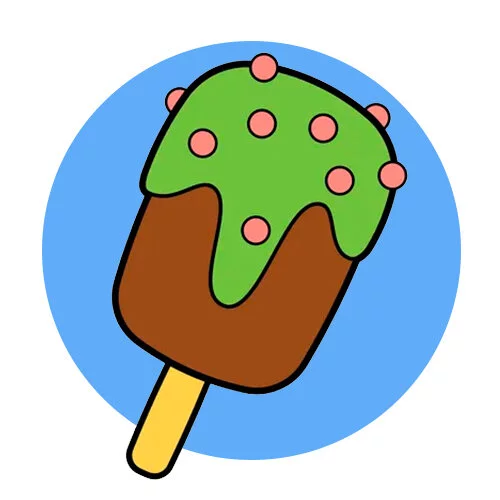 Цветной вариант раскраски мороженое на палочке в глазури